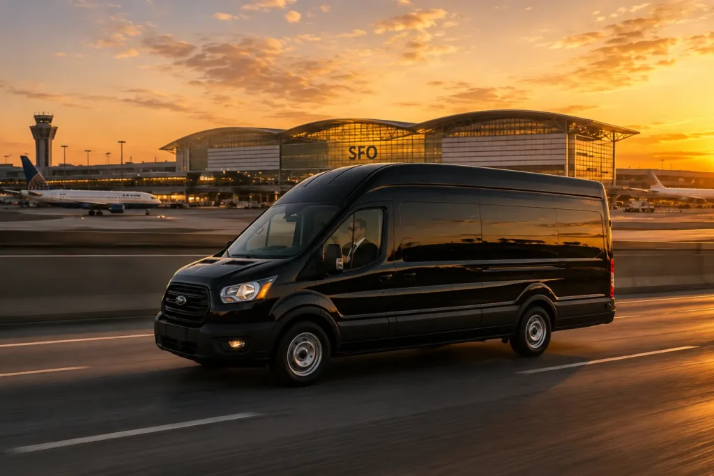 Luxury black sedan limousine service from Davis to SFO Airport