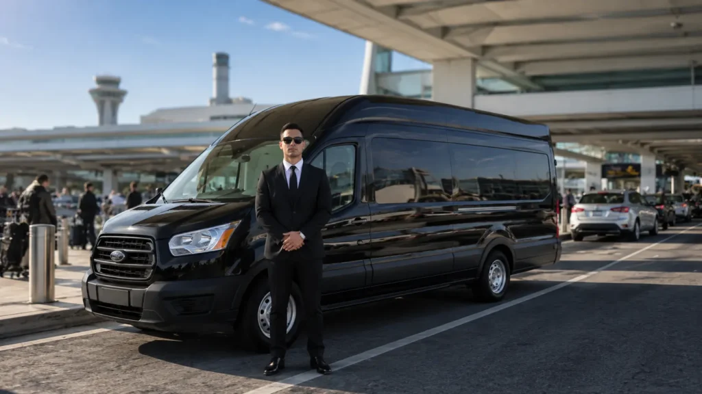 Professional chauffeur with luxury SUV for Fairfield airport limousine transportation service