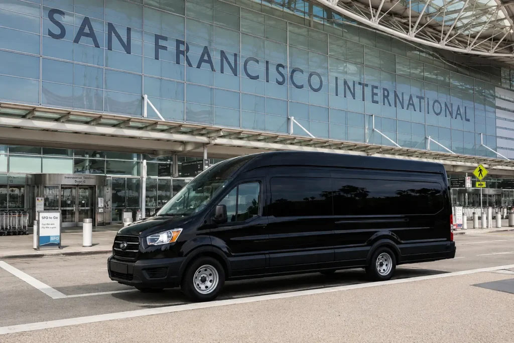 Vallejo to SFO airport limousine service black stretch limo at SFO terminal