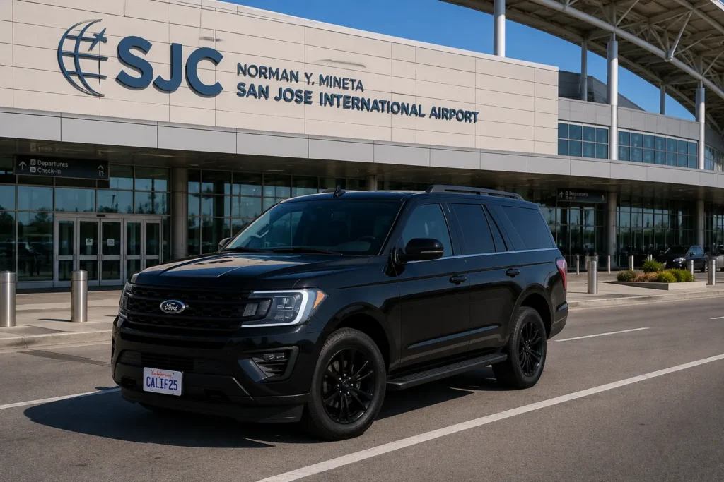 Vallejo to SJC airport limousine service black SUV at San Jose terminal